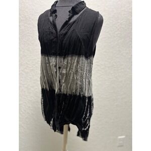 Indigo Thread Co Black Grey‎ Dip Dye Shredded High Low Sleeveless Tunic Top L